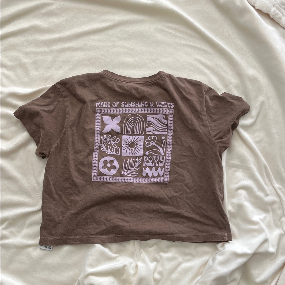Roxy Chocolate Brown Crop Top with Pink Logo - Picture 6 of 9